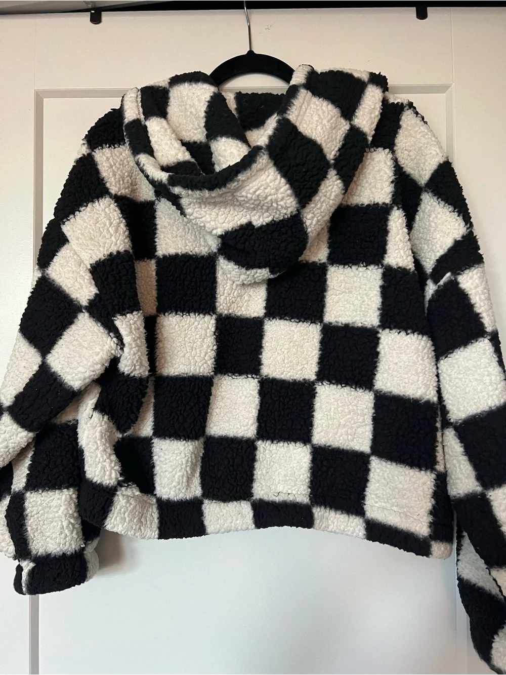 Juniors Checkered Sherpa Zip Hoodie Jacket